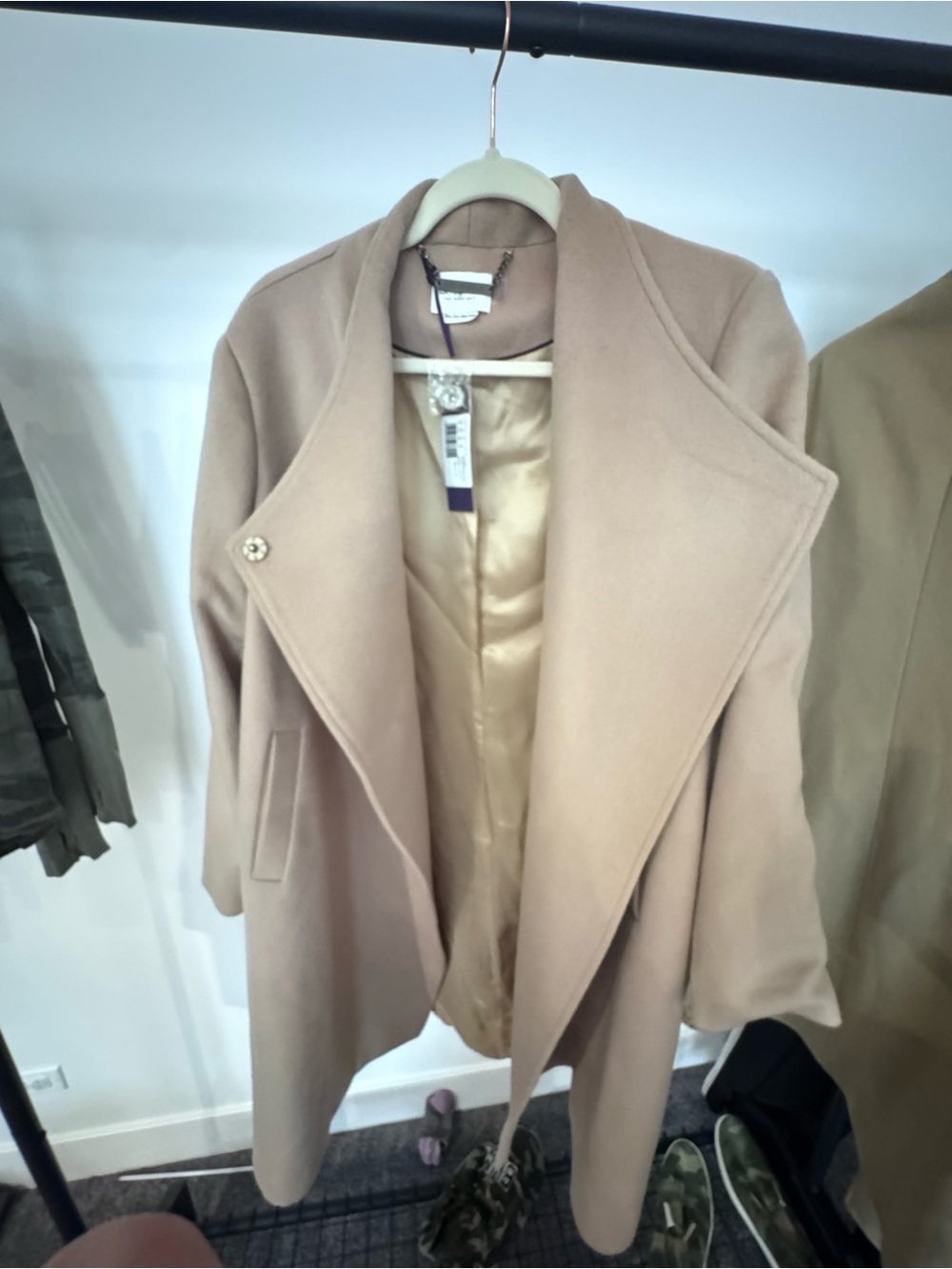 Seraphine Camel Trench Coat with Draped Collar